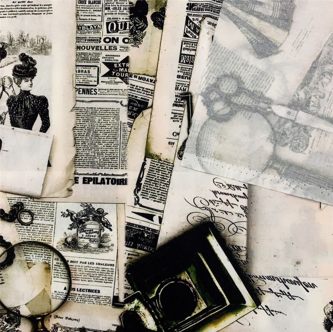 Vintage newspaper oil painting Cotton Fabric Sew Fabrics,DIY Quilting Needlework Patchwork Material