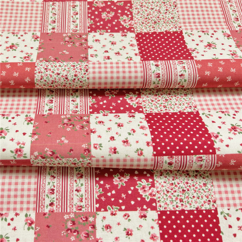 Retro Red pastoral style lace print 100% cotton fabric ,Patchwork Cloth,DIY Sewing Quilting Material