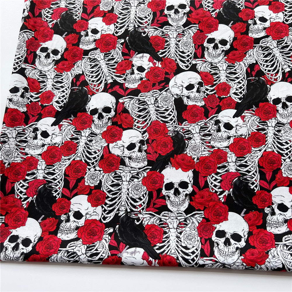 Raven Rose Skeleton Cotton Fabric Sewing Quilting Cloth Skull pattern Patchwork Needlework Handmade DIY Material