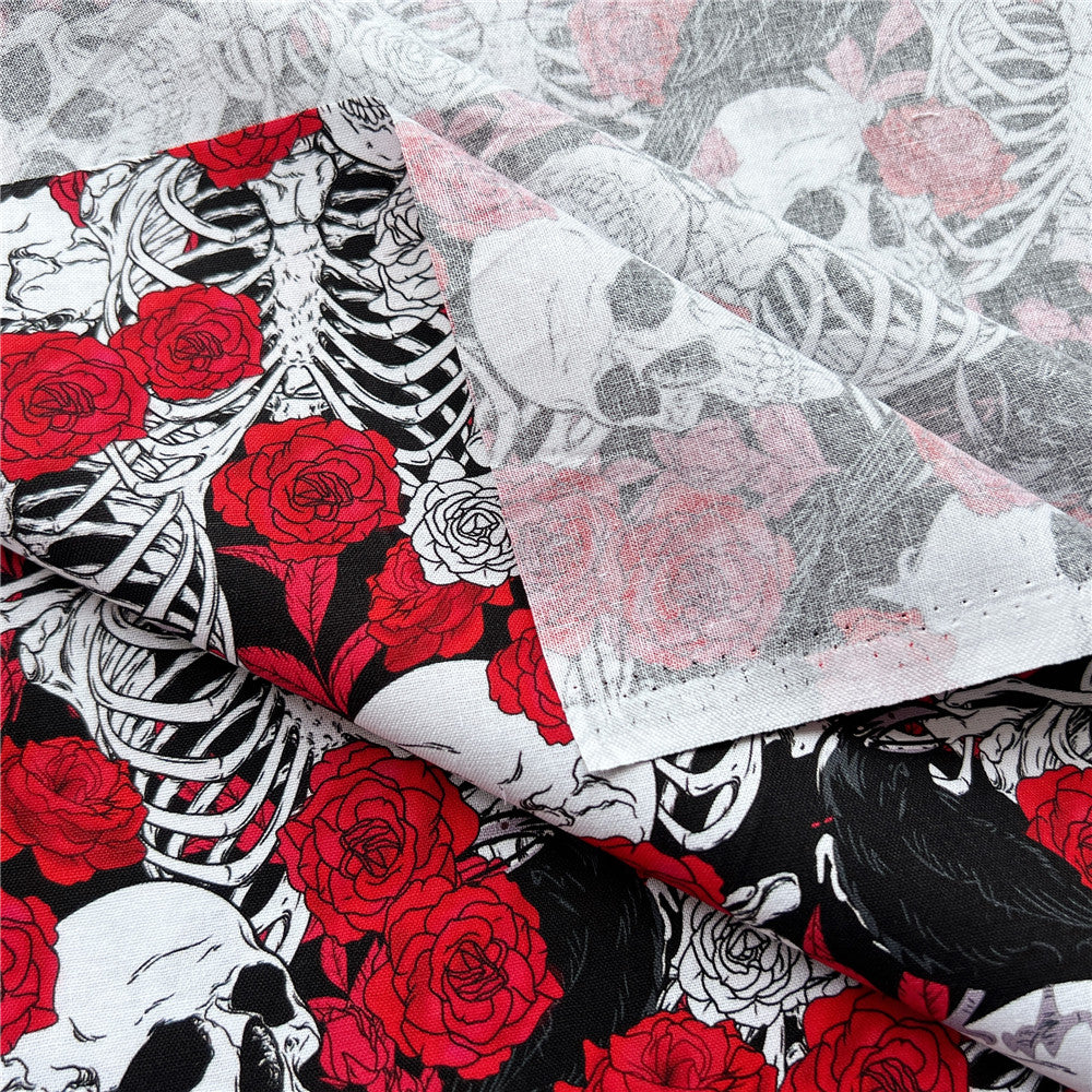 Raven Rose Skeleton Cotton Fabric Sewing Quilting Cloth Skull pattern Patchwork Needlework Handmade DIY Material