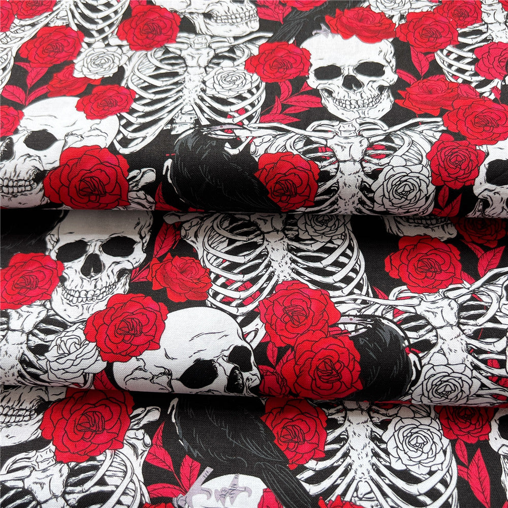 Raven Rose Skeleton Cotton Fabric Sewing Quilting Cloth Skull pattern Patchwork Needlework Handmade DIY Material