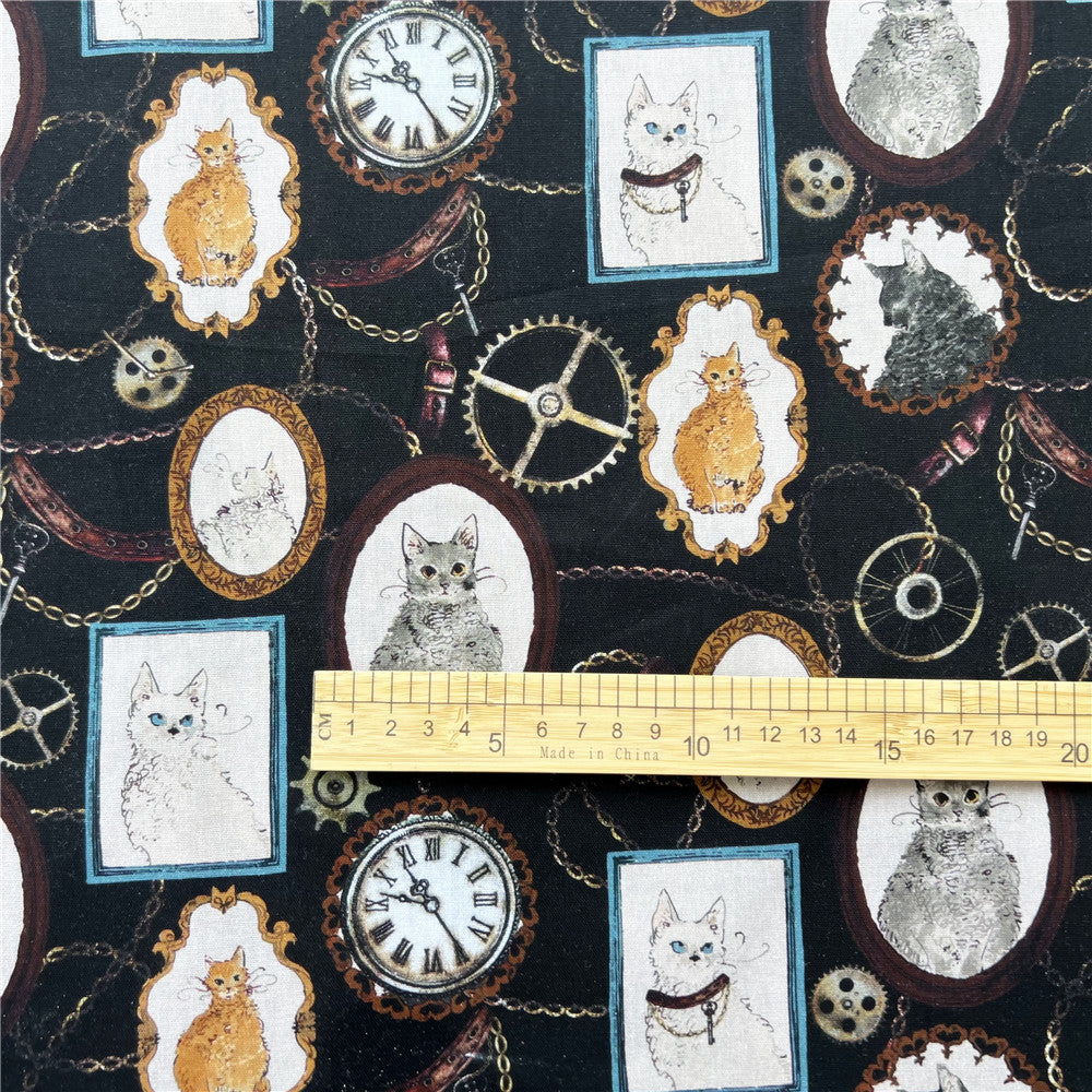 Retro photo frame court cat Retro Kitty Cat Print 100% Cotton Fabric DIY Handmade Sewing Patchwork Quilting