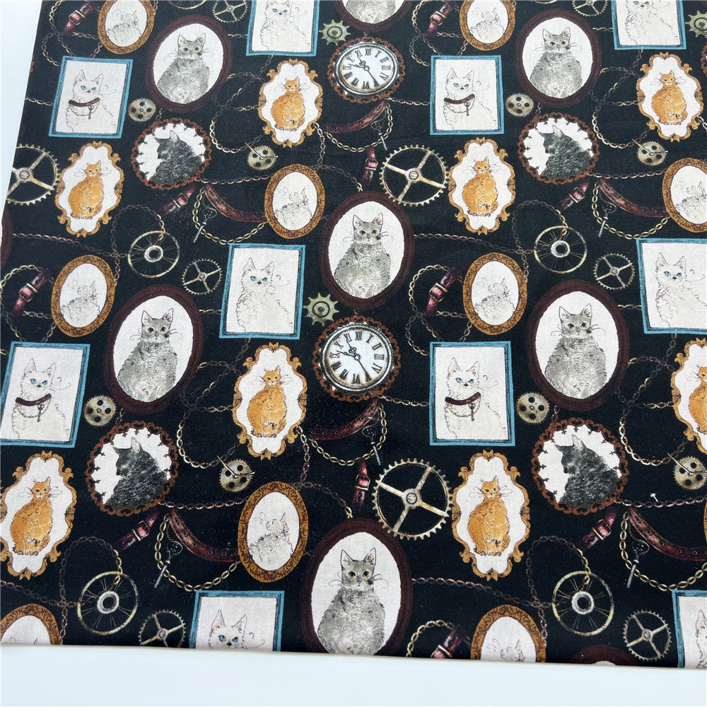 Retro photo frame court cat Retro Kitty Cat Print 100% Cotton Fabric DIY Handmade Sewing Patchwork Quilting