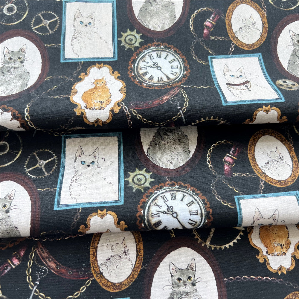 Retro photo frame court cat Retro Kitty Cat Print 100% Cotton Fabric DIY Handmade Sewing Patchwork Quilting