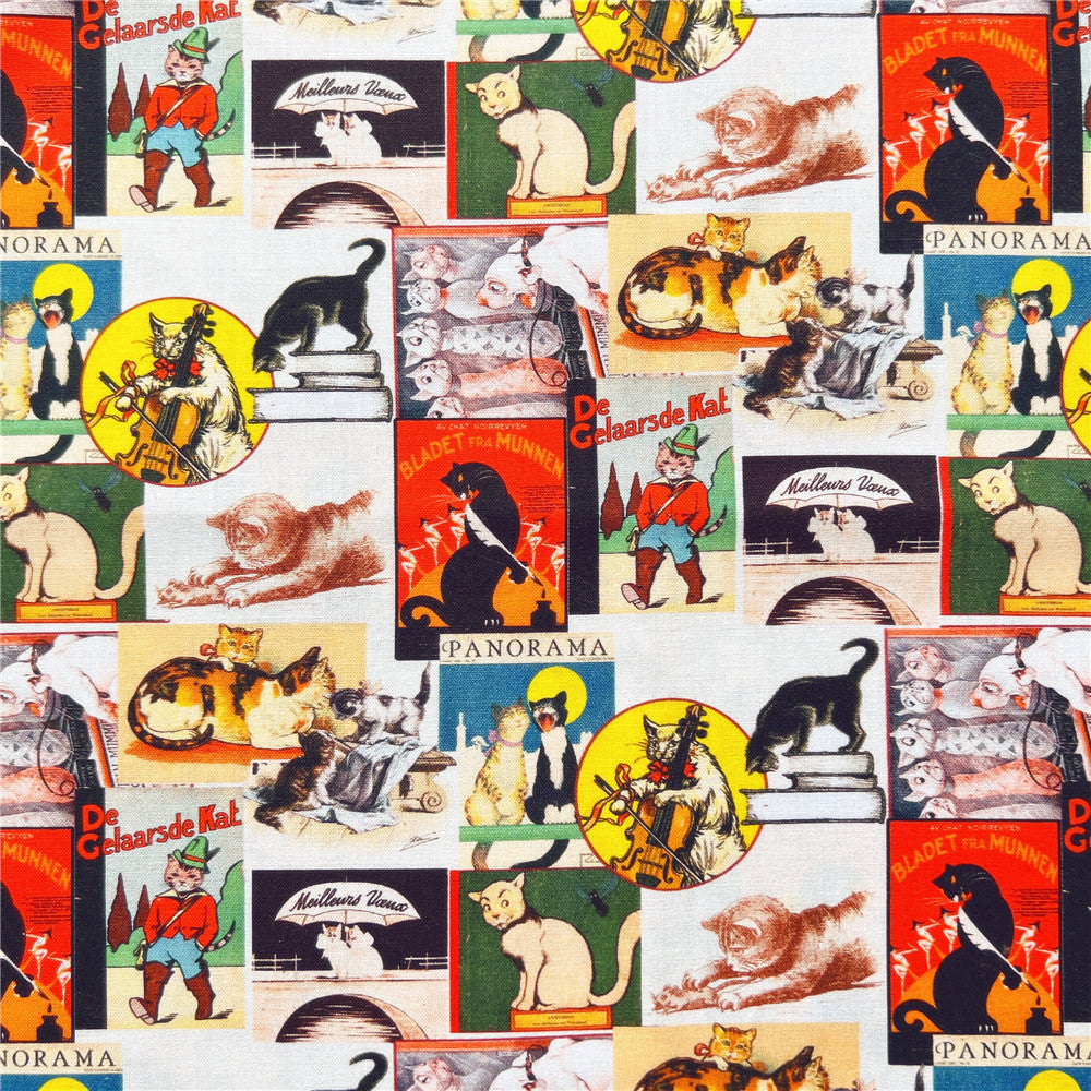 Retro cool music cat Cotton Fabric Sewing Material Needlework Diy Cloth handbag patchwork Material