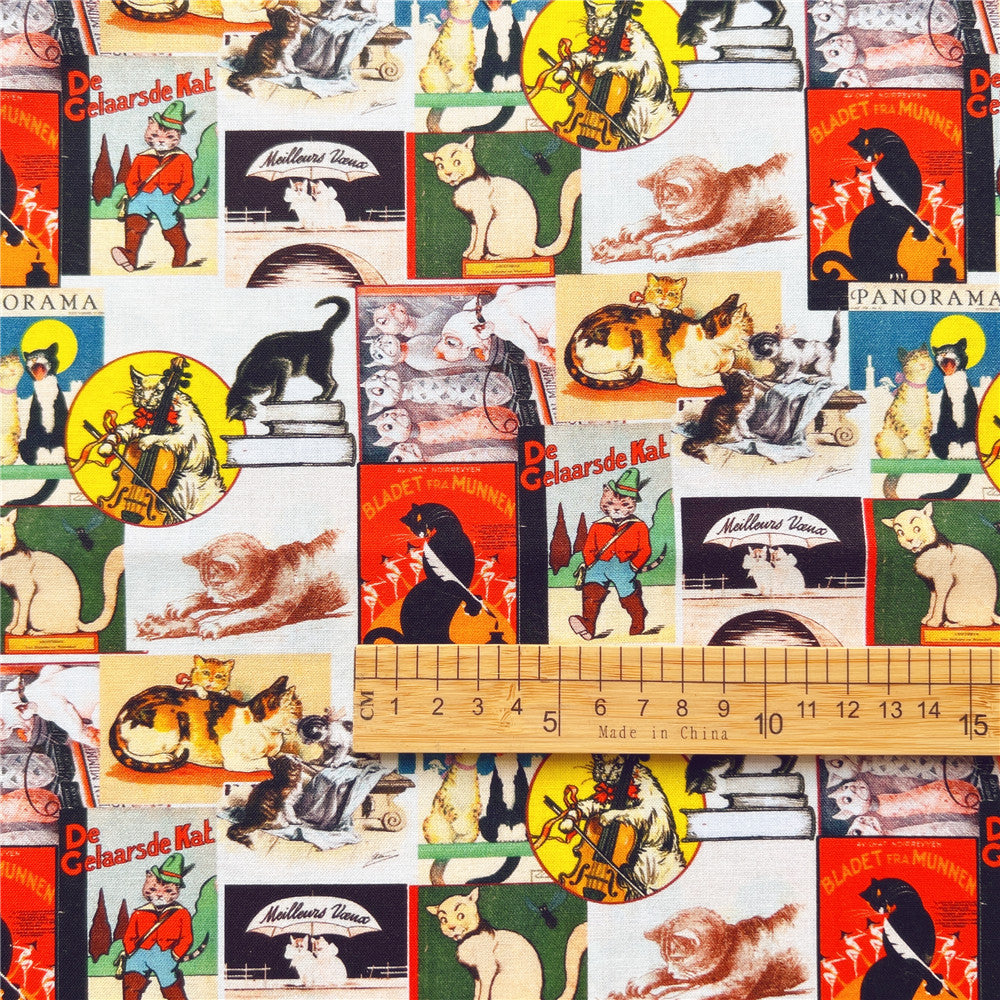 Retro cool music cat Cotton Fabric Sewing Material Needlework Diy Cloth handbag patchwork Material