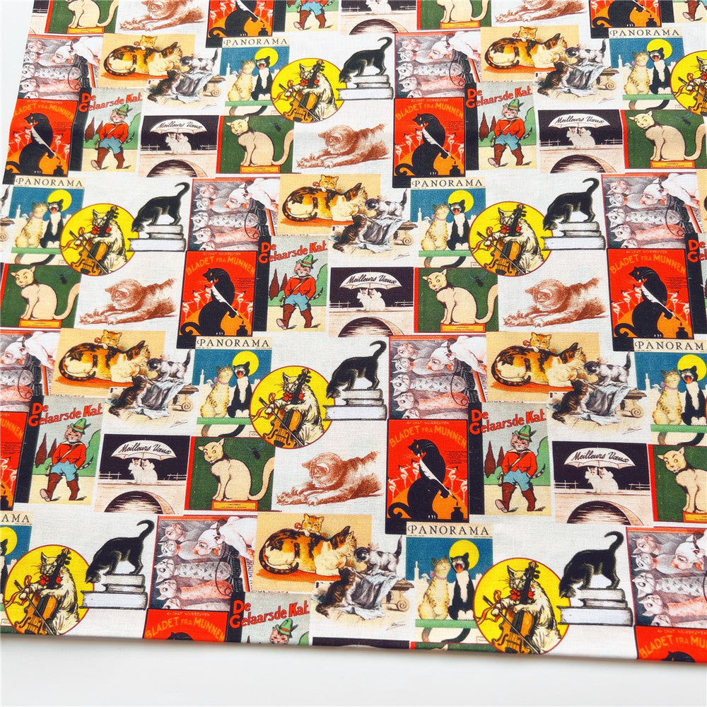 Retro cool music cat Cotton Fabric Sewing Material Needlework Diy Cloth handbag patchwork Material