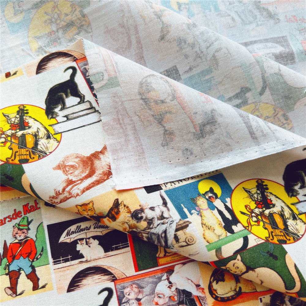 Retro cool music cat Cotton Fabric Sewing Material Needlework Diy Cloth handbag patchwork Material