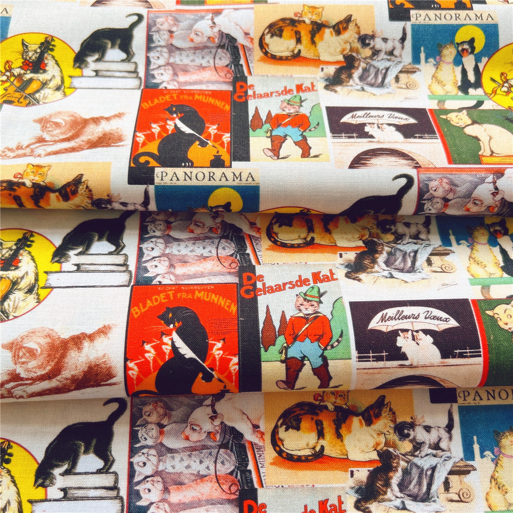 Retro cool music cat Cotton Fabric Sewing Material Needlework Diy Cloth handbag patchwork Material