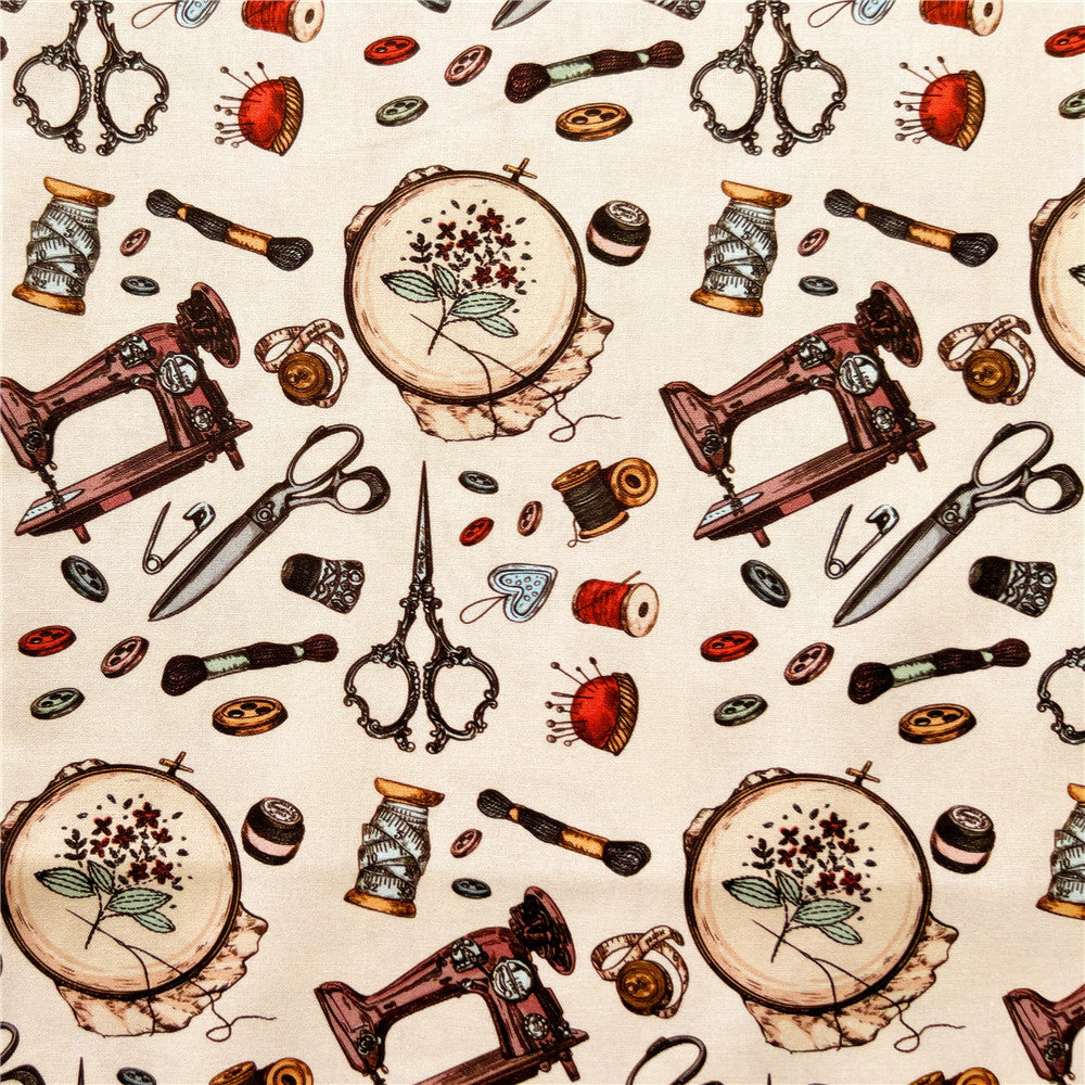 Retro button tailor spool Scissors Cotton Fabric Patchwork for Tissue Kids Home Textile for Making Cloth Doll Dress
