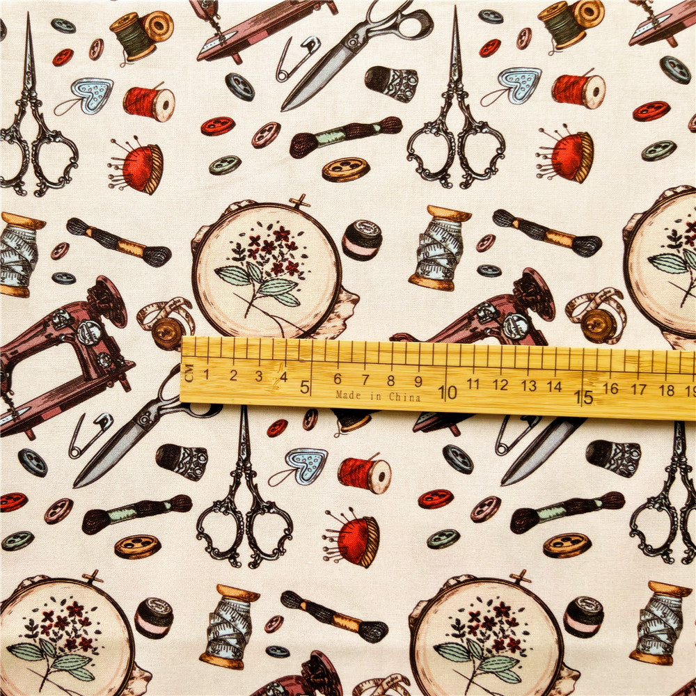 Retro button tailor spool Scissors Cotton Fabric Patchwork for Tissue Kids Home Textile for Making Cloth Doll Dress