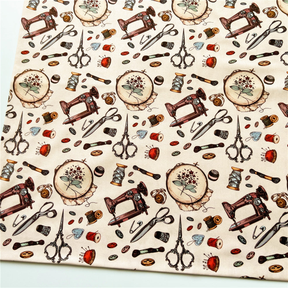 Retro button tailor spool Scissors Cotton Fabric Patchwork for Tissue Kids Home Textile for Making Cloth Doll Dress