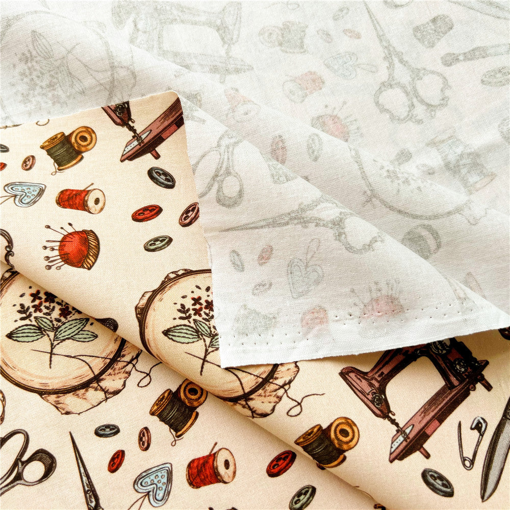Retro button tailor spool Scissors Cotton Fabric Patchwork for Tissue Kids Home Textile for Making Cloth Doll Dress