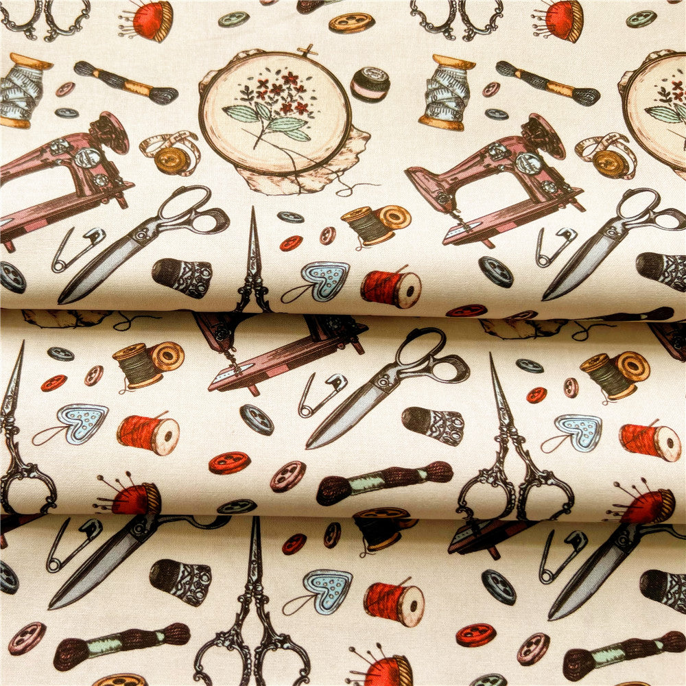 Retro button tailor spool Scissors Cotton Fabric Patchwork for Tissue Kids Home Textile for Making Cloth Doll Dress