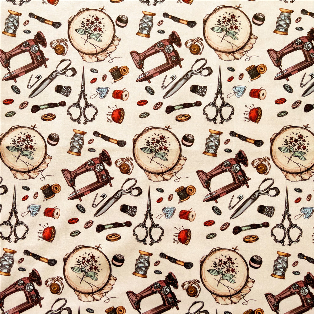 Retro button tailor spool Scissors Cotton Fabric Patchwork for Tissue Kids Home Textile for Making Cloth Doll Dress