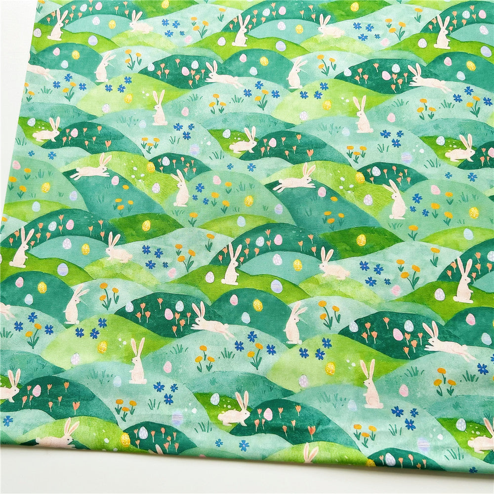 Green grass hillside rabbit 100% Cotton Fabric Print Cloth Sewing Quilting For Patchwork Needlework DIY Handmade Material
