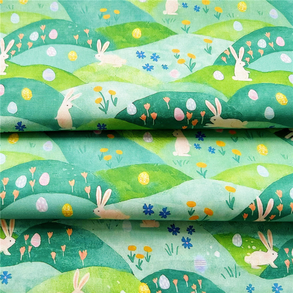 Green grass hillside rabbit 100% Cotton Fabric Print Cloth Sewing Quilting For Patchwork Needlework DIY Handmade Material