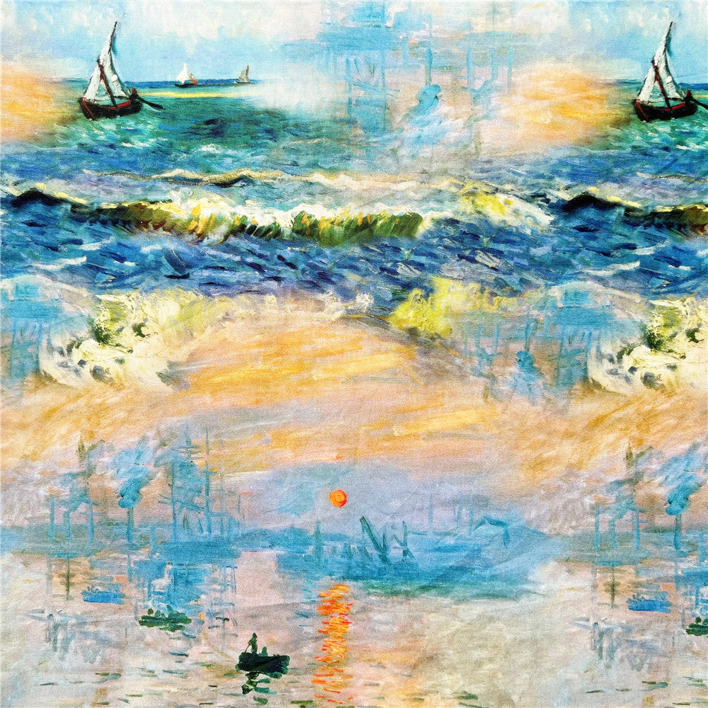 Impression of sunrise oil painting Cotton Fabric Kitten Printed Cloth Sewing Quilting Fabrics For Patchwork DIY Materials