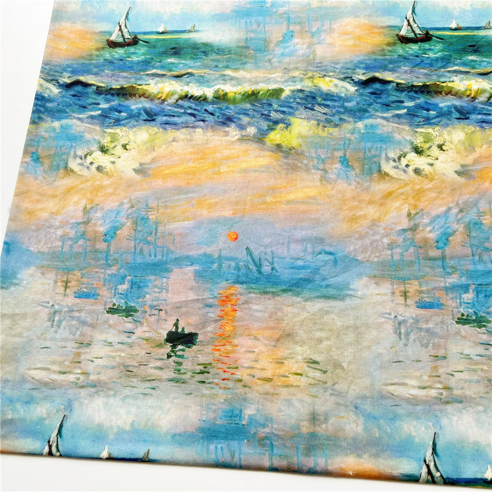 Impression of sunrise oil painting Cotton Fabric Kitten Printed Cloth Sewing Quilting Fabrics For Patchwork DIY Materials