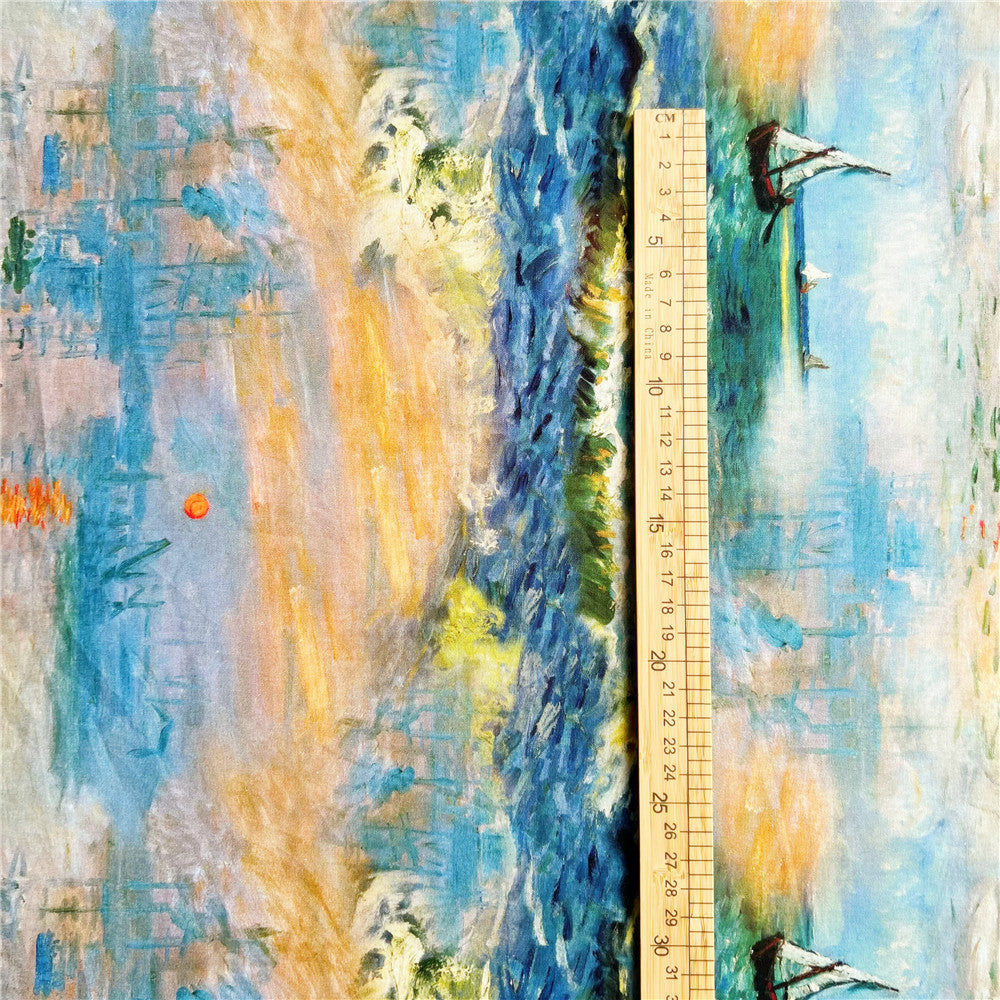 Impression of sunrise oil painting Cotton Fabric Kitten Printed Cloth Sewing Quilting Fabrics For Patchwork DIY Materials