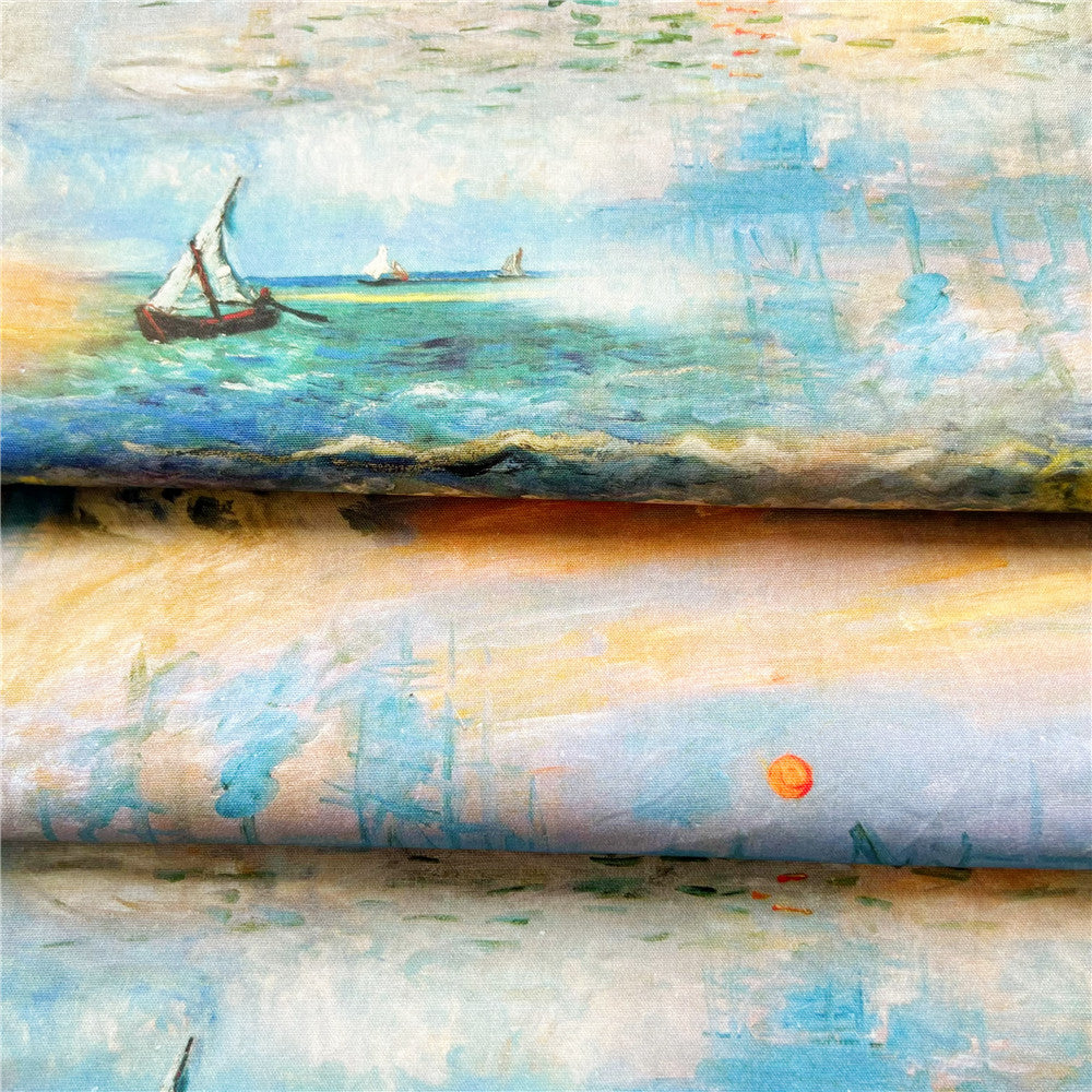 Impression of sunrise oil painting Cotton Fabric Kitten Printed Cloth Sewing Quilting Fabrics For Patchwork DIY Materials