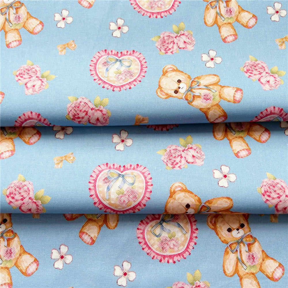 Cartoon rose retro bear doll bear cotton fabric Patchwork Sewing Quilting girl shirt clothes handmade patchwork Lolita baby