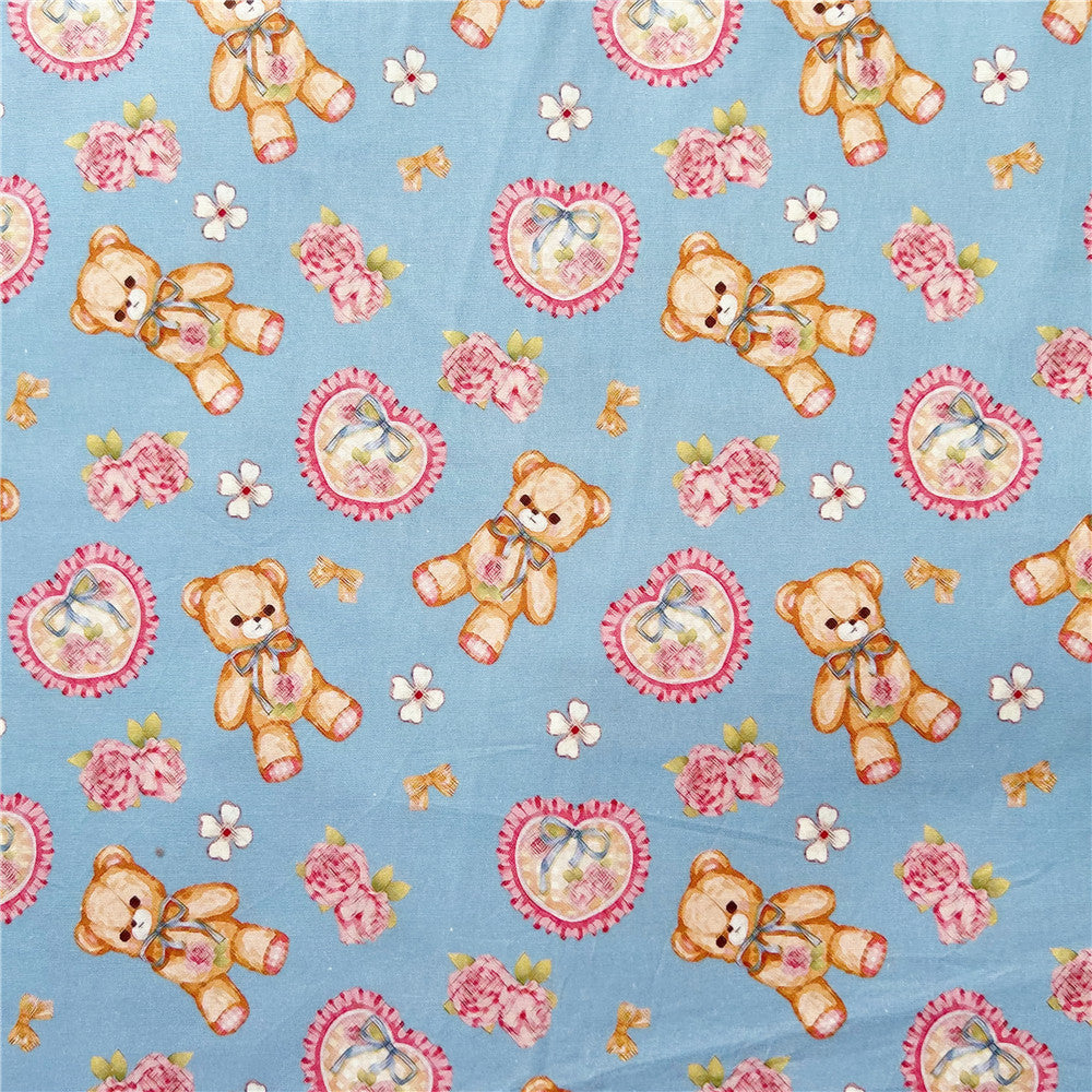 Cartoon rose retro bear doll bear cotton fabric Patchwork Sewing Quilting girl shirt clothes handmade patchwork Lolita baby