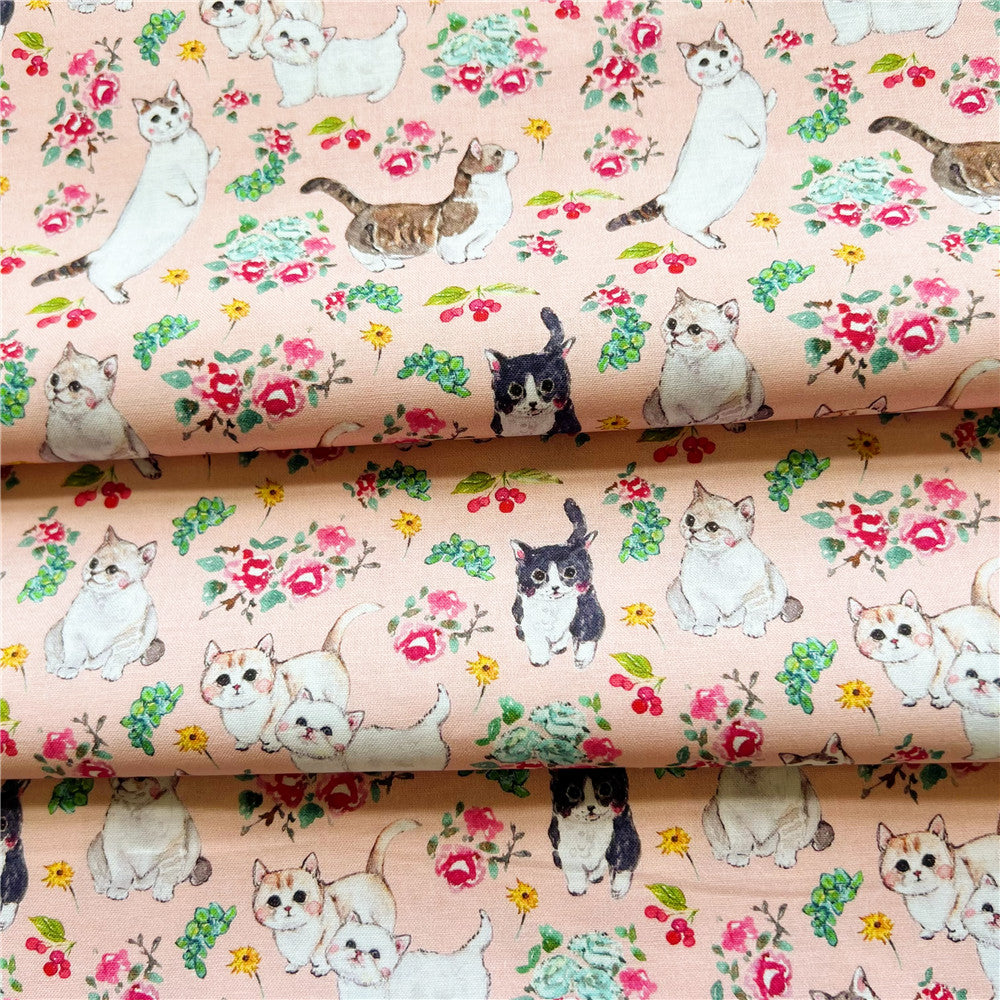 Cartoon Retro Kitty Cat Print 100% Cotton Fabric DIY Handmade Sewing Patchwork Quilting Baby Clothes Home Sheet Printed