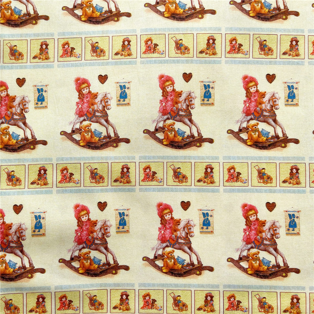 Retro doll Trojan horse teddy bear 100% cotton fabric Patchwork diy Sewing Quilting Girl skirt clothes handmade scarf decoration