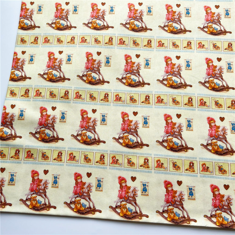 Retro doll Trojan horse teddy bear 100% cotton fabric Patchwork diy Sewing Quilting Girl skirt clothes handmade scarf decoration