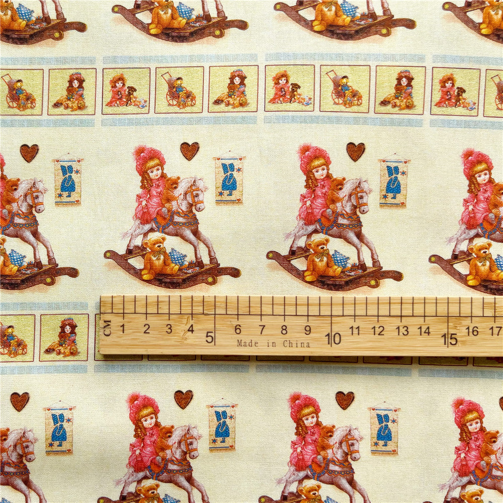Retro doll Trojan horse teddy bear 100% cotton fabric Patchwork diy Sewing Quilting Girl skirt clothes handmade scarf decoration