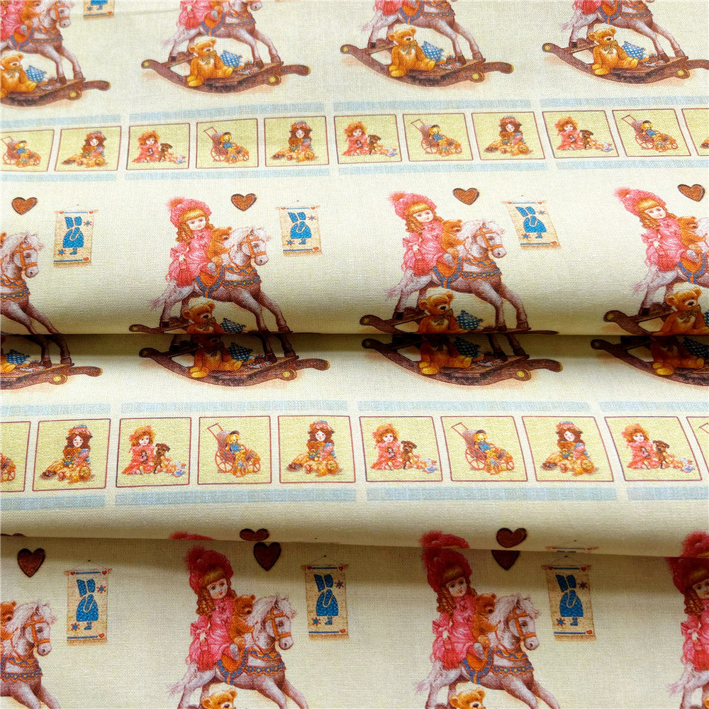 Retro doll Trojan horse teddy bear 100% cotton fabric Patchwork diy Sewing Quilting Girl skirt clothes handmade scarf decoration