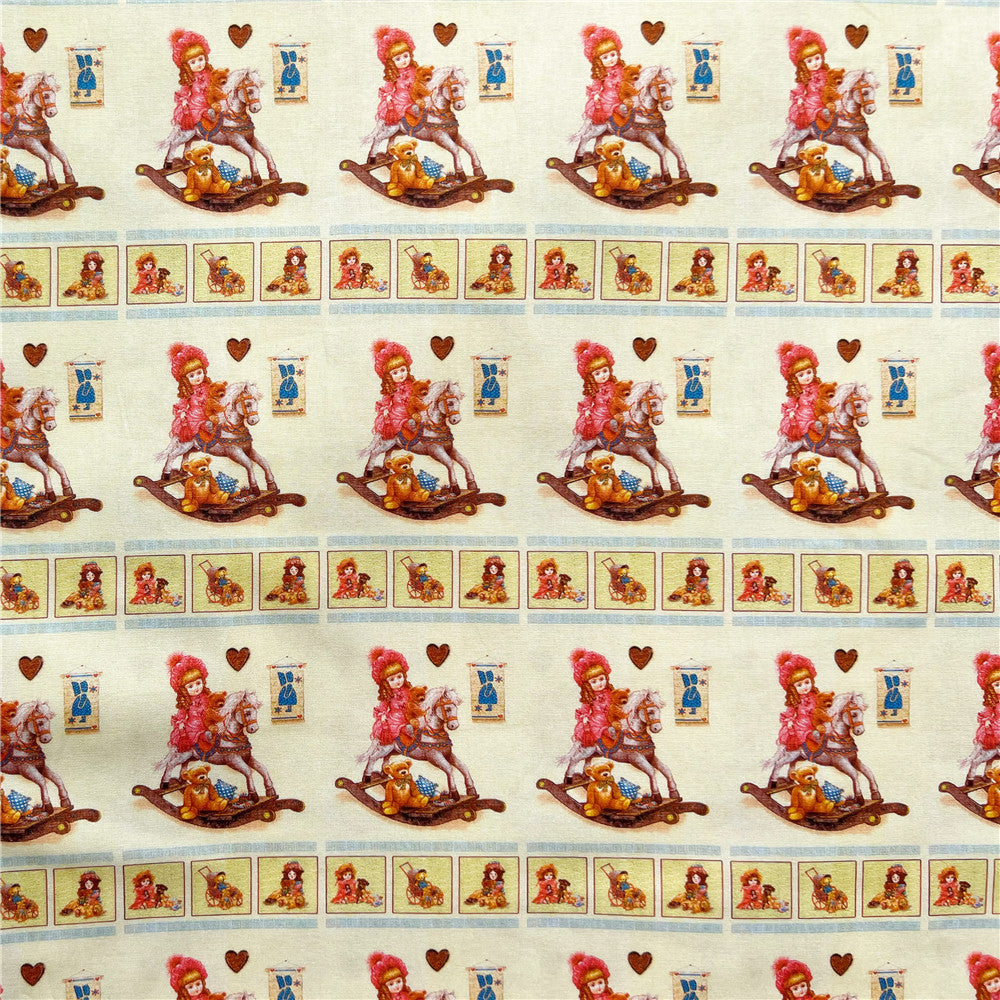 Retro doll Trojan horse teddy bear 100% cotton fabric Patchwork diy Sewing Quilting Girl skirt clothes handmade scarf decoration