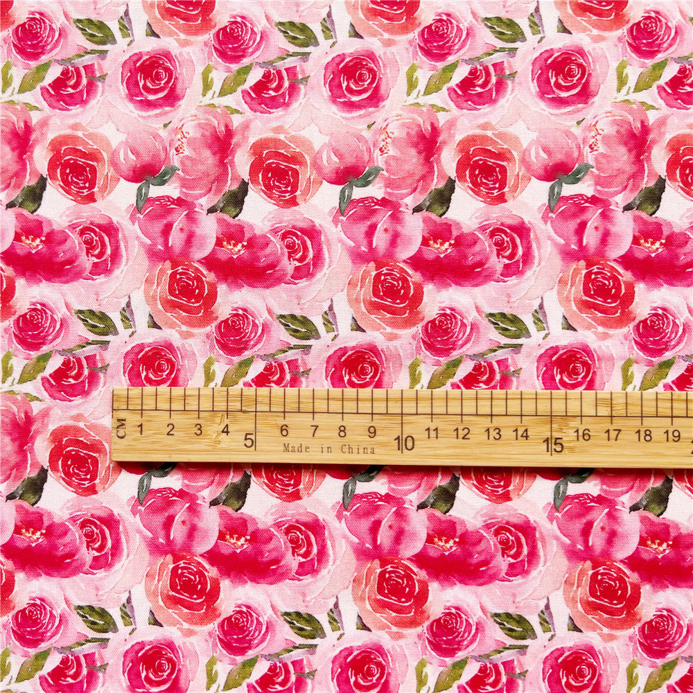 Pink watercolor rose cotton fabric fairy tale cute rabbit style skirt bag home DIY children's clothes fabric cotton material