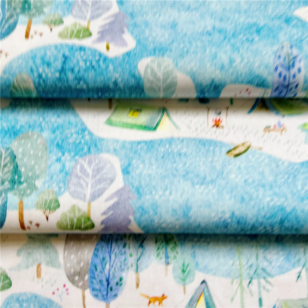 Beautiful blue camping town elephant print cotton fabric patchwork doll skirt handmade tablecloth hand book clothes pillow