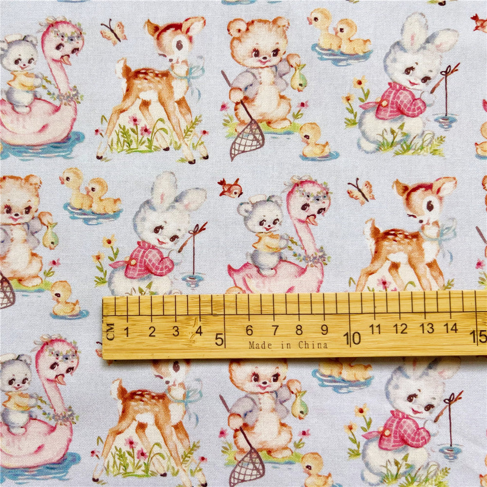 Cartoon cute Showa animal duck rabbit cotton printed fabric diy hand-arranged children's dress hair accessories