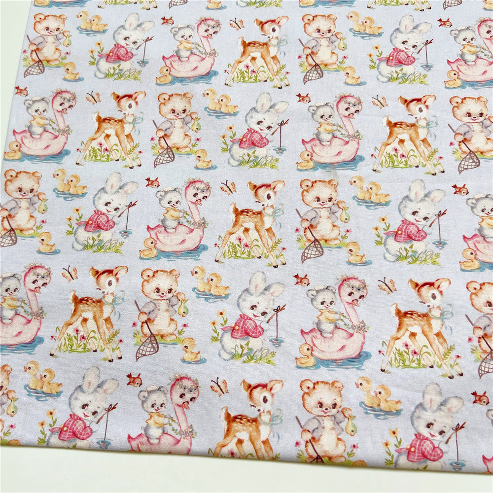 Cartoon cute Showa animal duck rabbit cotton printed fabric diy hand-arranged children's dress hair accessories