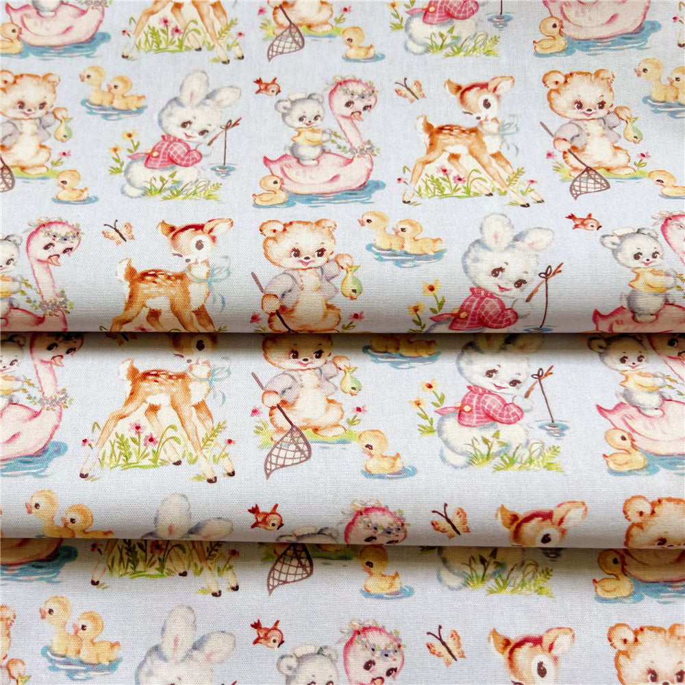 Cartoon cute Showa animal duck rabbit cotton printed fabric diy hand-arranged children's dress hair accessories