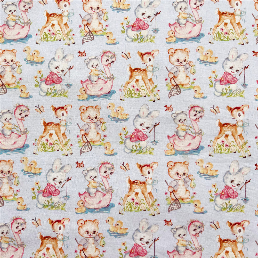 Cartoon cute Showa animal duck rabbit cotton printed fabric diy hand-arranged children's dress hair accessories