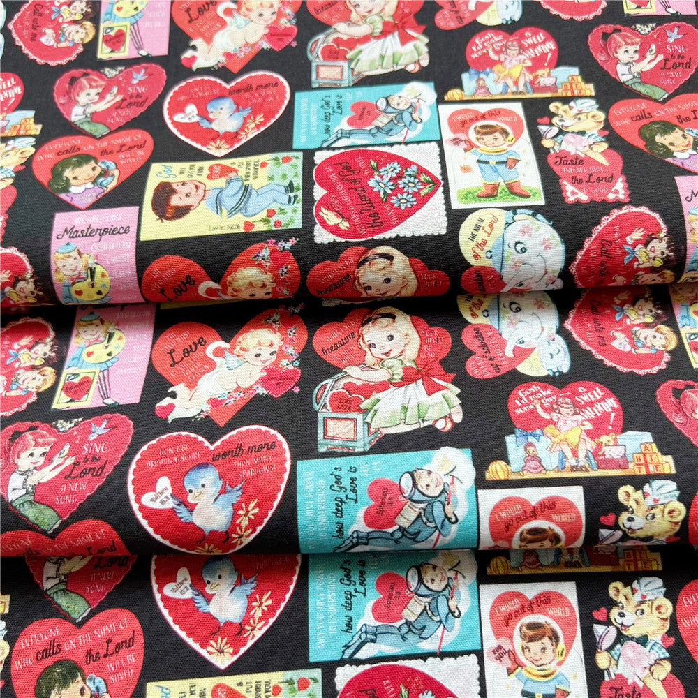 Showa retro love doll card cotton fabric diy handmade dress children's poncho skirt lolita dress