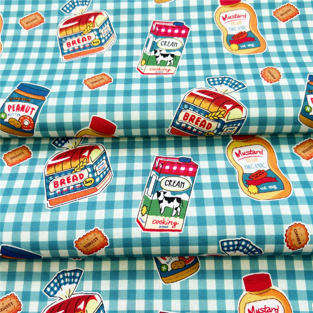 Cartoon bread, milk, peanut butter, breakfast biscuit cotton plain fabric children's dress diy handmade lolita dress material
