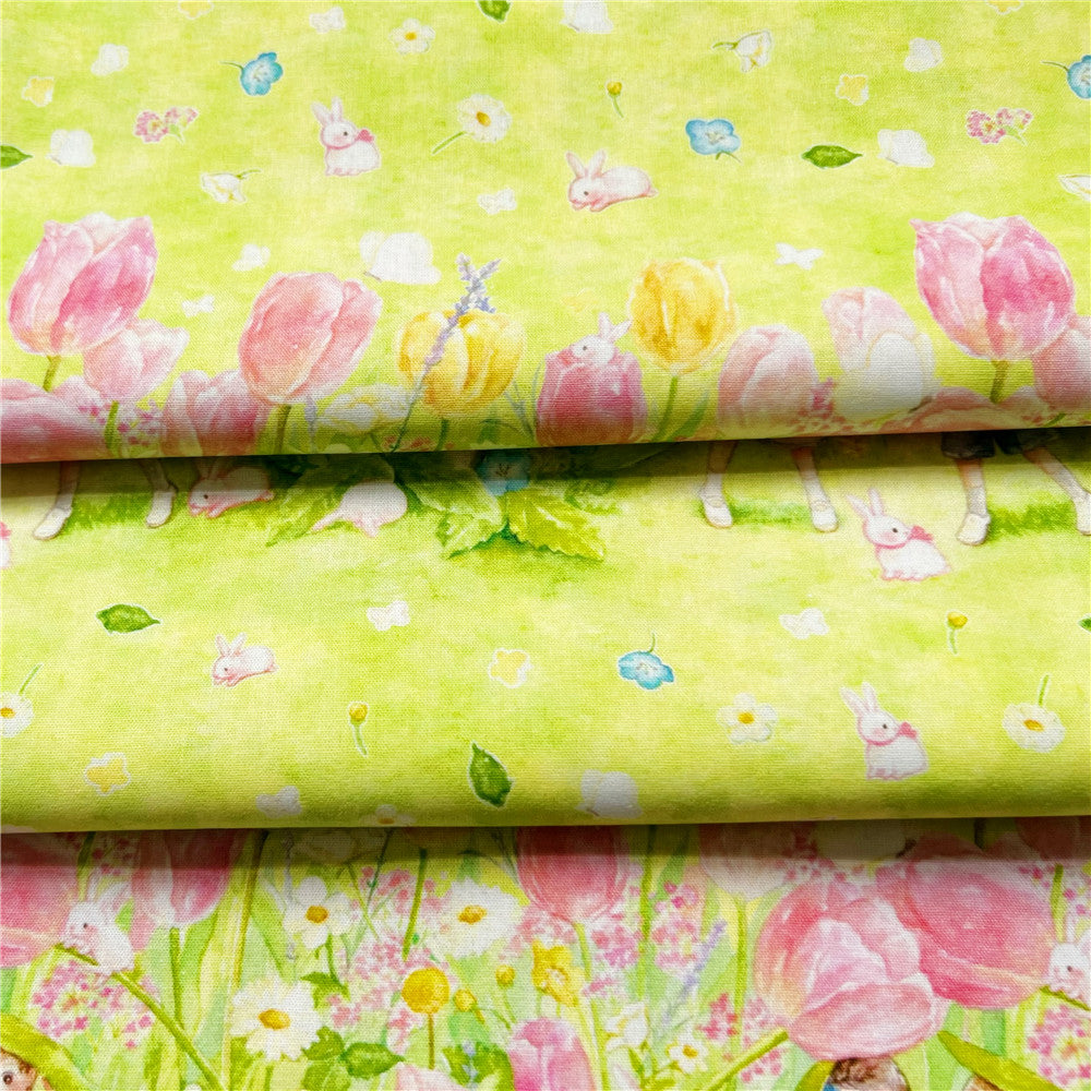 Watercolor girl boy tulip Floral 100% cotton fabric Flowers Fabrics Patchwork Cloth,DIY Sewing Quilting Material For Baby cloth