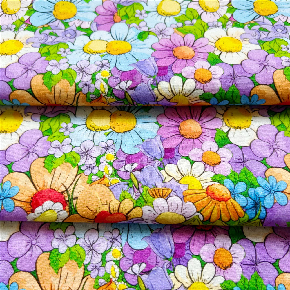 Cartoon cute colorful flowers Floral Cotton Fabric Material Patchwork Sewing Fabrics Quilt Needlework DIY baby clothe Material