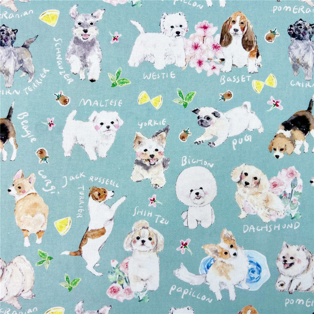 Lovely watercolor flower puppy 100% cotton fabric ,Patchwork Cloth,DIY dog Sewing Quilting Material For Baby skirt clothes