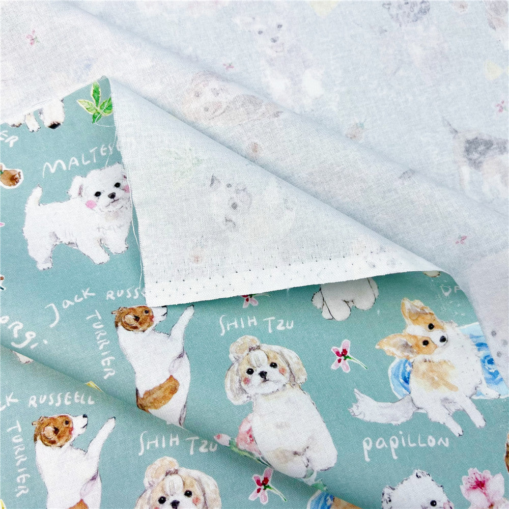 Lovely watercolor flower puppy 100% cotton fabric ,Patchwork Cloth,DIY dog Sewing Quilting Material For Baby skirt clothes