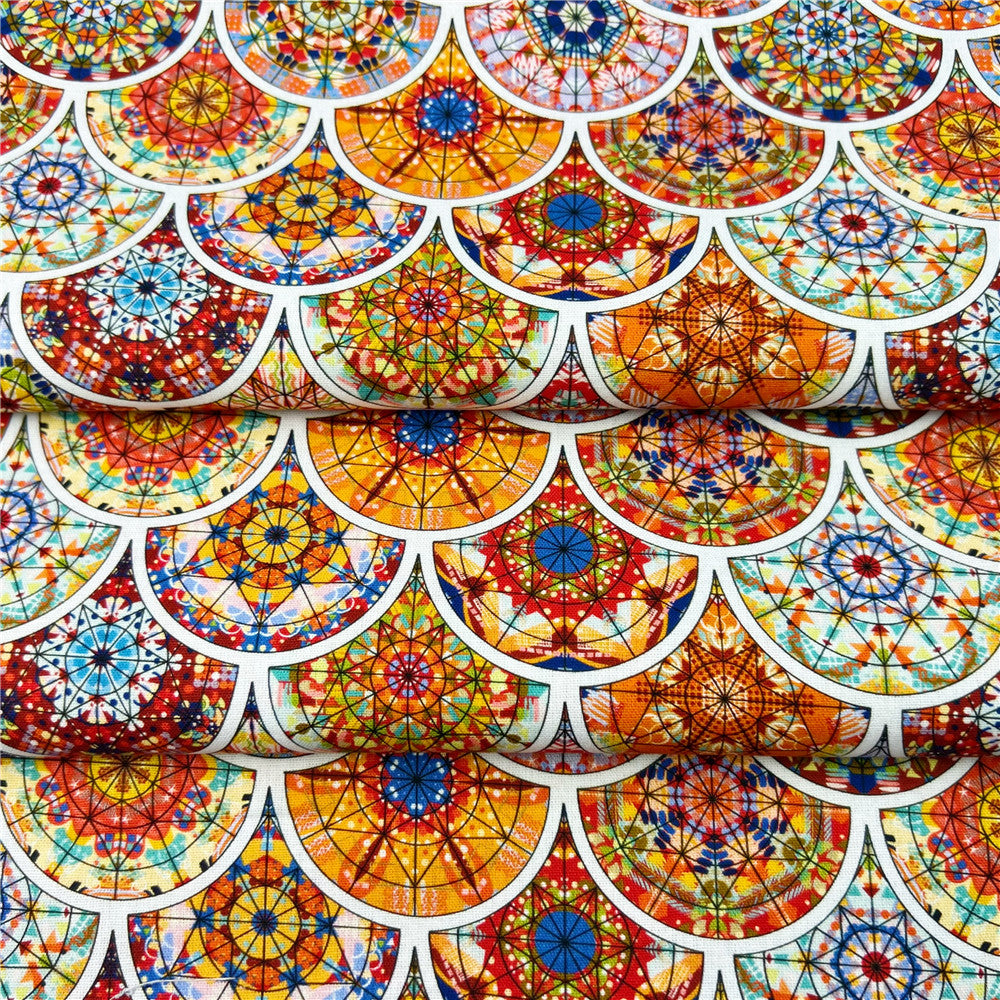 vintage weave ethnic style retro circula pattern cotton fabric plain dress fabric handmade DIY curtain tablecloth