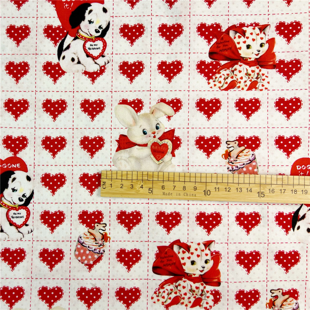 Vintage Showa Love Animals Cotton Fabric Valentine's Day Sewing Cloth baby Dress Clothing Textile Tissue Patchwork headscarf