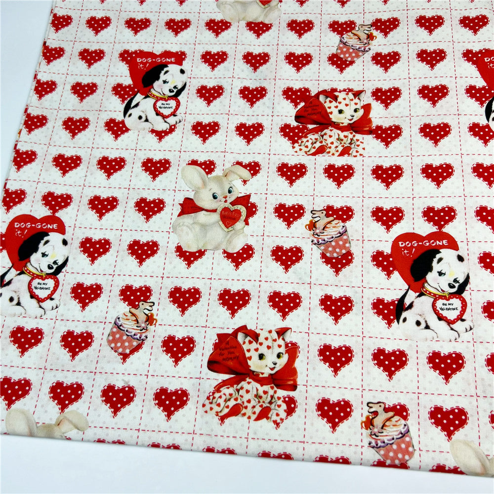 Vintage Showa Love Animals Cotton Fabric Valentine's Day Sewing Cloth baby Dress Clothing Textile Tissue Patchwork headscarf