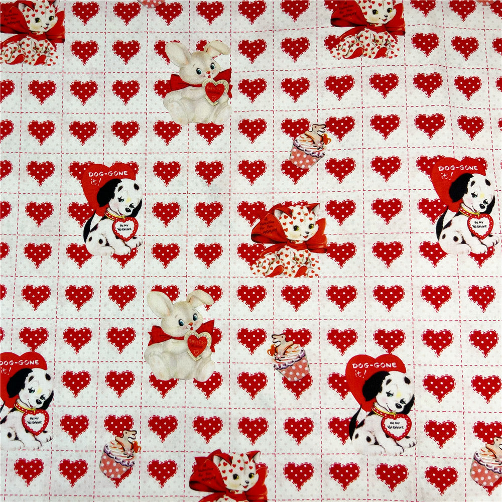 Vintage Showa Love Animals Cotton Fabric Valentine's Day Sewing Cloth baby Dress Clothing Textile Tissue Patchwork headscarf