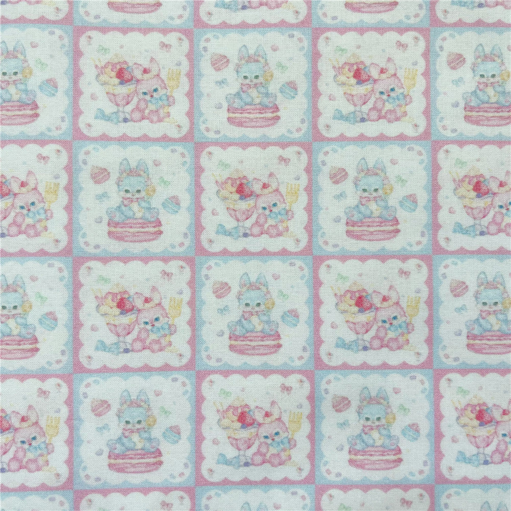 Vintage Cute Checker animal Lolita print Cotton fabric flat material hat children's dress DIY tablecloth Pillowcase Material
